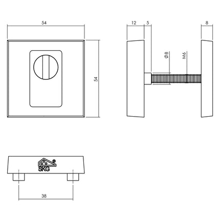 Intersteel SKG3 veiligheidsrozetten vierkant 54x54x12mm profielcilindergat met kerntrekbeveiliging PVD messingkleur - Doika - Veiligheidsrozetten - Intersteel - 8714186680025 - 13,375,570