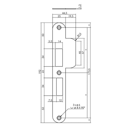 Intersteel Sluitplaat voor veiligheidsslot SKG** profielcilindergat 55 mm DIN links rvs - Doika - Veiligheidssloten - Intersteel - 8714186487549 - 0094.950805B