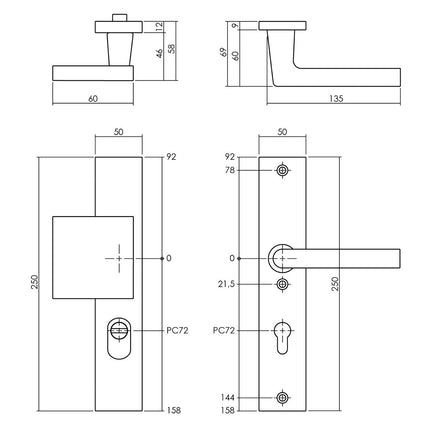 Intersteel Veiligheidsbeslag met kerntrekbeveiliging SKG*** profielcilinder 72 mm rechthoekig voordeurbeslag - Doika - Voordeurbeslag op schild - Intersteel - 8714186528013 - 82,379,436