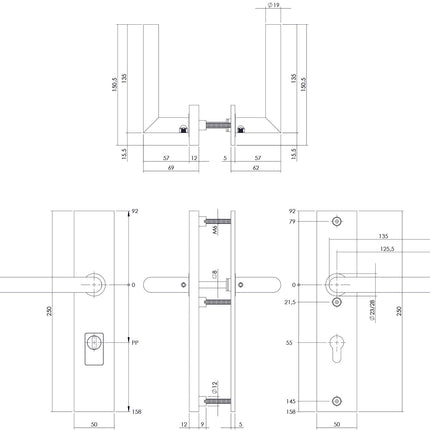 Intersteel Veiligheidsbeslag rechthoekig met kerntrekbeveiliging profielcilindergat mat zwart 55 mm achterdeurbeslag - Doika - Achterdeurbeslag op schild - Intersteel - 8714186428276 - 0023.396329Z