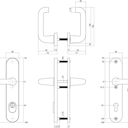 Intersteel Veiligheidsbeslag SKG*** kruk/kruk profielcilinder 55 mm met kerntrekbeveiliging aluminium zwart - Doika - Achterdeurbeslag op schild - Intersteel - 8714186492093 - 23,379,729