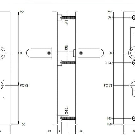 Intersteel Veiligheidsbeslag SKG*** met kerntrekbeveiliging profielcilindergat 72 mm rechthoekig rvs geborsteld - Doika - Achterdeurbeslag op schild - Intersteel - 8714186428269 - 0035.396336Z