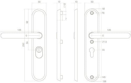 Intersteel Veiligheidsbeslag SKG*** profielcilindergat 55 mm met kerntrekbeveiliging achterdeurbeslag rvs geborsteld - Doika - Achterdeurbeslag op schild - Intersteel - 8714186394786 - 35,378,529