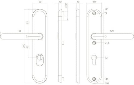 Intersteel Veiligheidsbeslag SKG*** profielcilindergat 72 mm met kerntrekbeveiliging achterdeurbeslag rvs geborsteld - Doika - Achterdeurbeslag op schild - Intersteel - 8714186394793 - 35,378,536