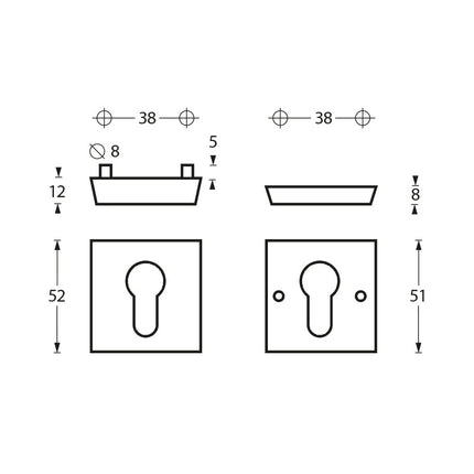 Intersteel Veiligheidsrozet SKG*** vierkant met cilindergat rvs geborsteld - Doika - Veiligheidsrozetten - Intersteel - 8714186106686 - 35,375,270