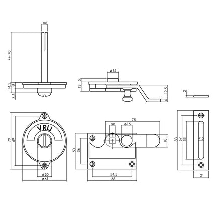 Intersteel WC - overslag met bocht vrij/bezet mat zwart - Doika - Rozetten - Intersteel - 8714186473078 - 23,370,005