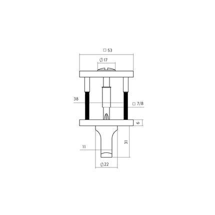 Intersteel WC - sluiting verdekt 53x53x6mm met stift 6 - 8mm PVD antraciet - Doika - Rozetten - Intersteel - 8714186695920 - 1,329,103,061