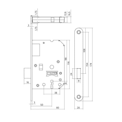 Intersteel Woningbouw klavier kastslot 55 mm rvs geborsteld - Doika - Woningbouwsloten - Intersteel - 8714186427361 - 94,954,324