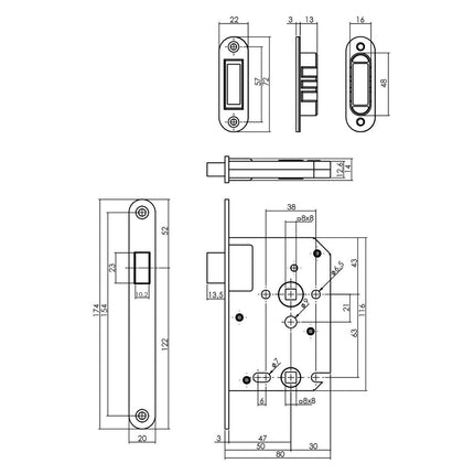 Intersteel Woningbouw magneet badkamer/toilet slot 63/8mm, voorplaat afgerond rvs - Doika - Woningbouwsloten - Intersteel - 8714186463185 - 94,957,065