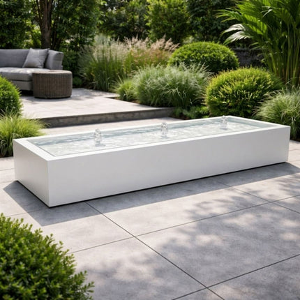 Langwerpige aluminium watertafel met fonteinen 300x100x40cm 79kg - Zuiver Wit (RAL 9010) - Doika - Watertafel - Geroba -  - TaulaAA6-9010