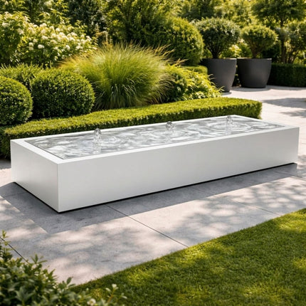 Langwerpige aluminium watertafel met fonteinen 300x120x40cm 88kg - Zuiver Wit (RAL 9010) - Doika - Watertafel - Geroba -  - TaulaAA5