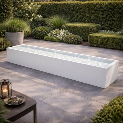 Langwerpige aluminium watertafel met fonteinen 300x60x40cm 57kg - Zuiver Wit (RAL 9010) - Doika - Watertafel - Geroba -  - TaulaAA9-9010