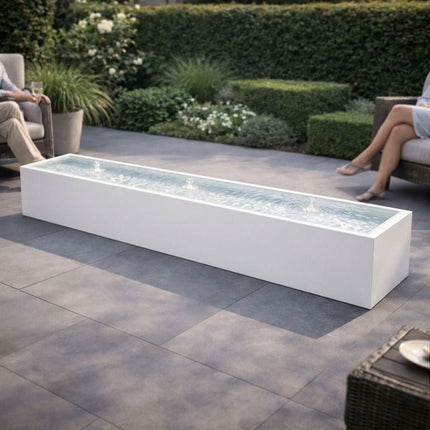 Langwerpige aluminium watertafel met fonteinen 300x60x40cm 57kg - Zuiver Wit (RAL 9010) - Doika - Watertafel - Geroba -  - TaulaAA9-9010