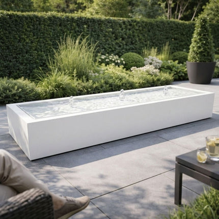 Langwerpige aluminium watertafel met fonteinen 300x80x40cm 70kg - Zuiver Wit (RAL 9010) - Doika - Watertafel - Geroba -  - TaulaAA7