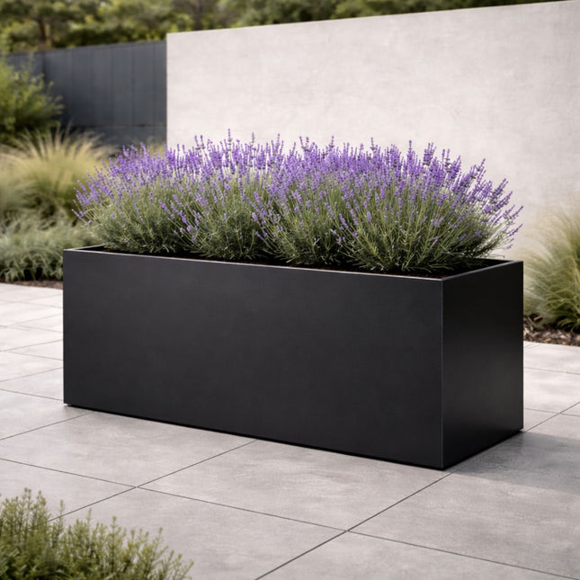 Langwerpige aluminium plantenbak 120x50x60 cm - Gitzwart (RAL 9005)