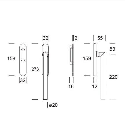 Shuffle SDG Toledo B Enkel Blind Inox - Doika - Hefschuifdeurbeslag - Shuffle - 8717727182101 - 62073002