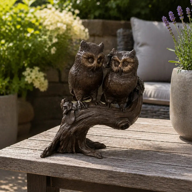 Tuinbeeld 2 Uilen Op Boom Brons