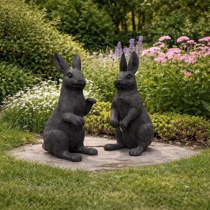 Tuinbeeld Konijnenpaar Mat Zwart