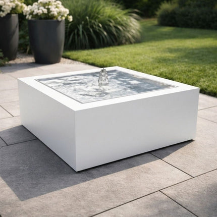 Vierkante aluminium watertafel met fontein 60x60x40cm 17kg - Zuiver Wit (RAL 9010) - Doika - Watertafel - Geroba -  - TaulaQA4-9010