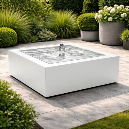 Vierkante aluminium watertafel met fontein 80x80x40cm 26kg - Zuiver Wit (RAL 9010) - Doika - Watertafel - Geroba -  - TaulaQA3-9010