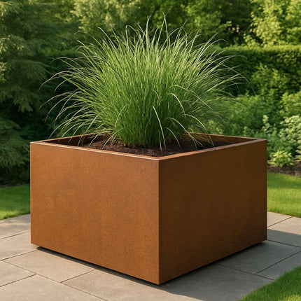 Vierkante cortenstalen plantenbak met bodem 140x140x80 cm - Doika - Plantenbak - Geroba -  - ArtesaB15