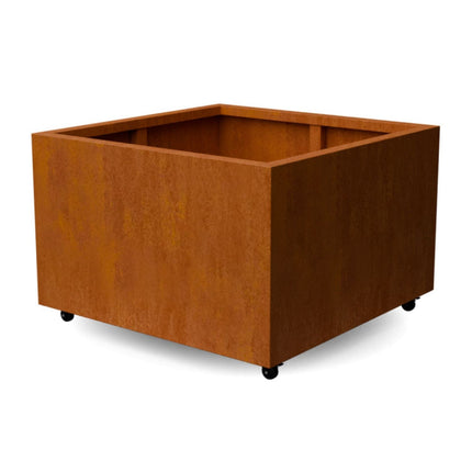 Vierkante cortenstalen plantenbak met wielen 100x100x60 cm - Doika - Plantenbak - Geroba -  - ArtesaWH9