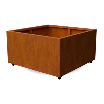 Vierkante cortenstalen plantenbak met wielen 120x120x60 cm - Doika - Plantenbak - Geroba -  - ArtesaWH12