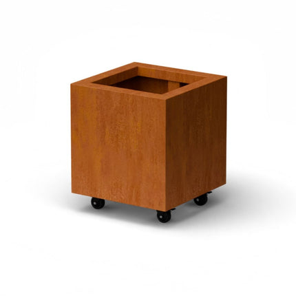 Vierkante cortenstalen plantenbak met wielen 40x40x40 cm - Doika - Plantenbak - Geroba -  - QuadraWH2