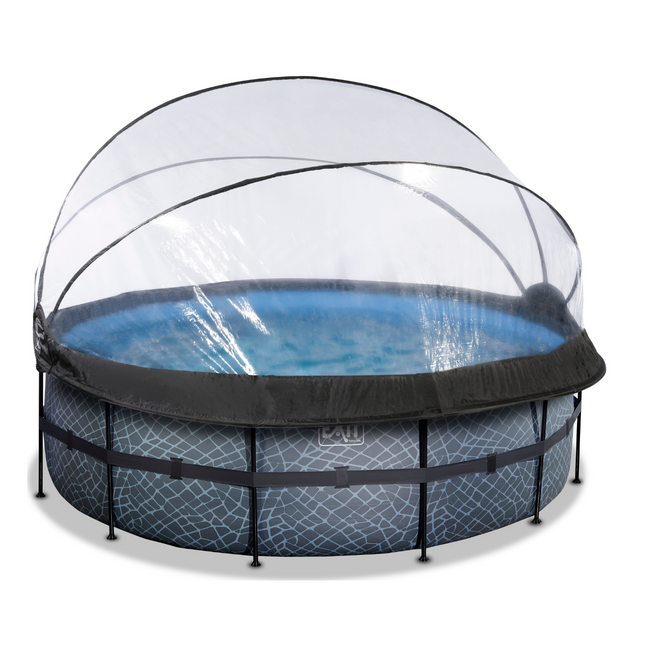 EXIT Stone swimming pool ø427x122cm with sand filter pump and canopy - gray