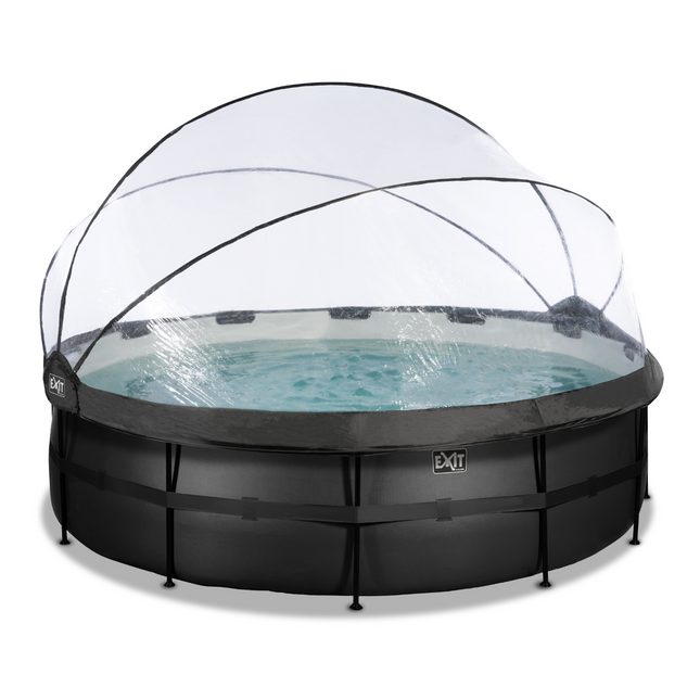 EXIT Black Leather swimming pool ø488x122cm with sand filter pump and canopy - black