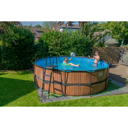 EXIT Piscine bois ø450x122cm avec pompe filtrante - marron