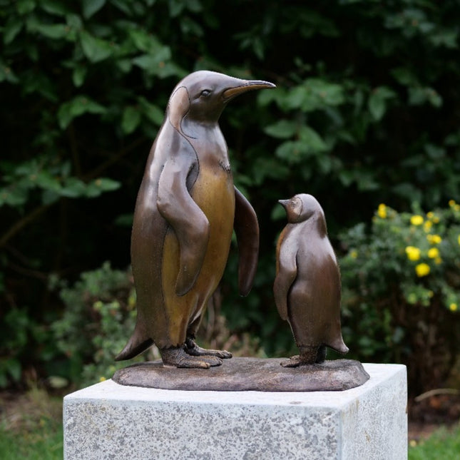 Thermobrass Pinguin met baby 45x24x39cm (HxBxL) - Doika BV - Bronzen beeld - Thermobrass - 5410807012932 - B1293