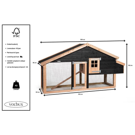 Voldux kippenhok Remco rechts 300 x 90 x 160 cm - Doika BV - Kippenhok - Voldux - 8720569162125 - 8720569162125