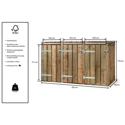 Volente Kliko Ombouw 3x 240 liter 205x88x119cm Geïmpregneerd hout - Doika BV - Ombouw Kliko - Volente - 8720569173299 - 8720569173299